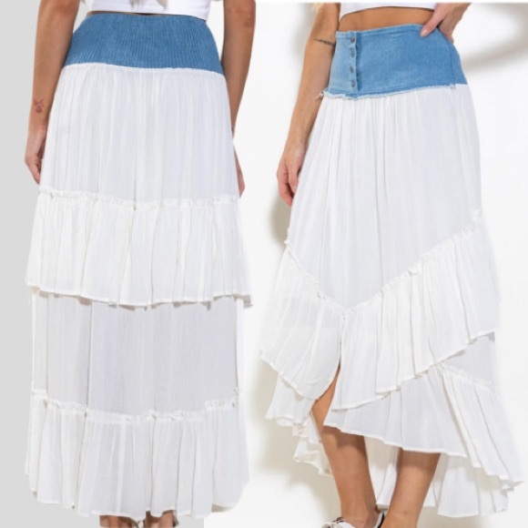 Fabulous Flowy Flirty Gauze Maxi Skirt With Denim Contrast Boutique - Picture 4 of 7